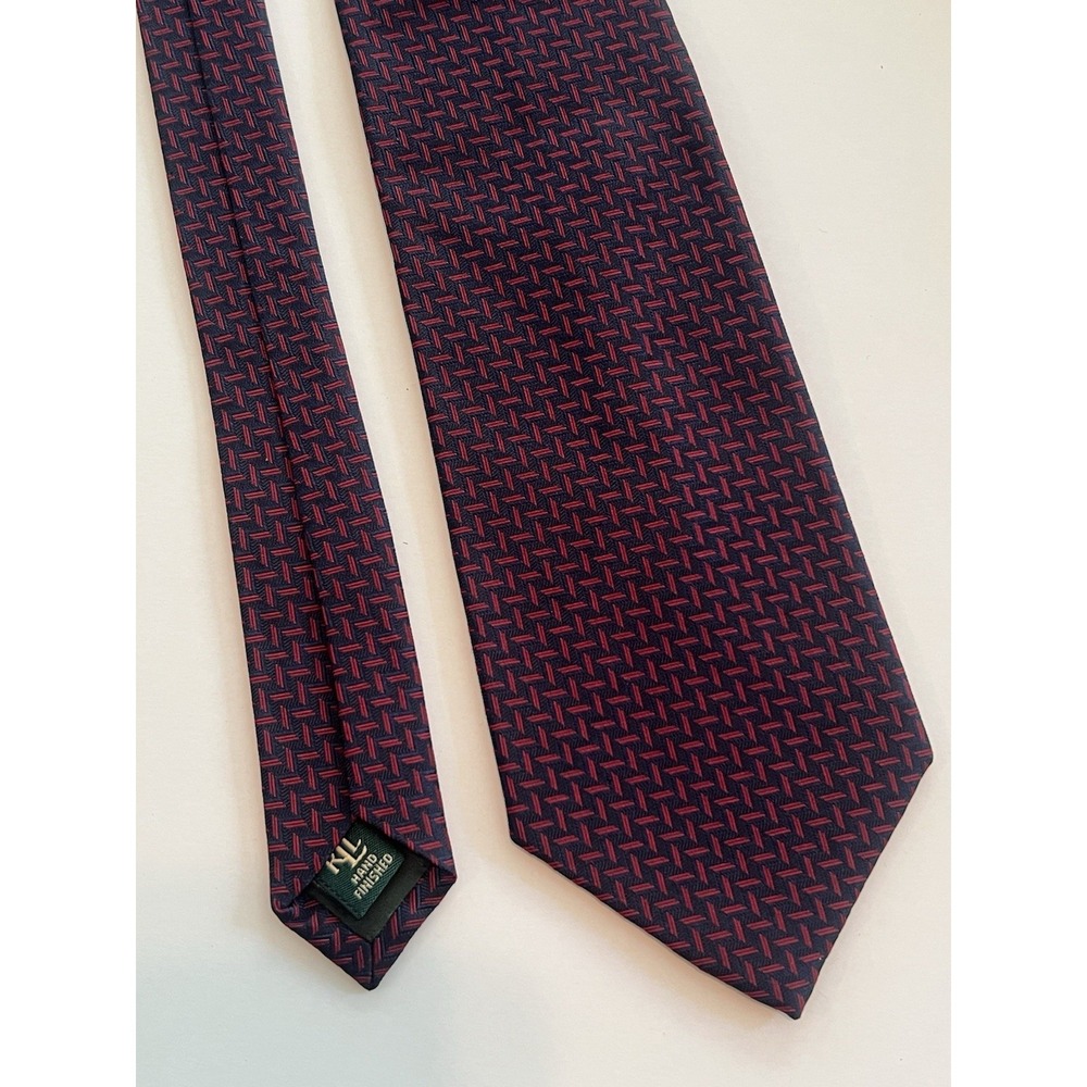 Lauren Ralph Lauren Navy Blue Red Geometric Jacquard Silk Tie Hand Finished USA